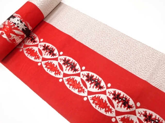 アンティーク　抽象模様織り出し　八寸帯地反物